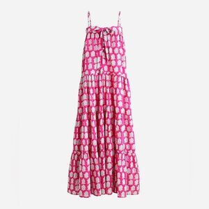 SZ Blockprints X J.Crew tie-front tiered maxi dress pink paisley Medium